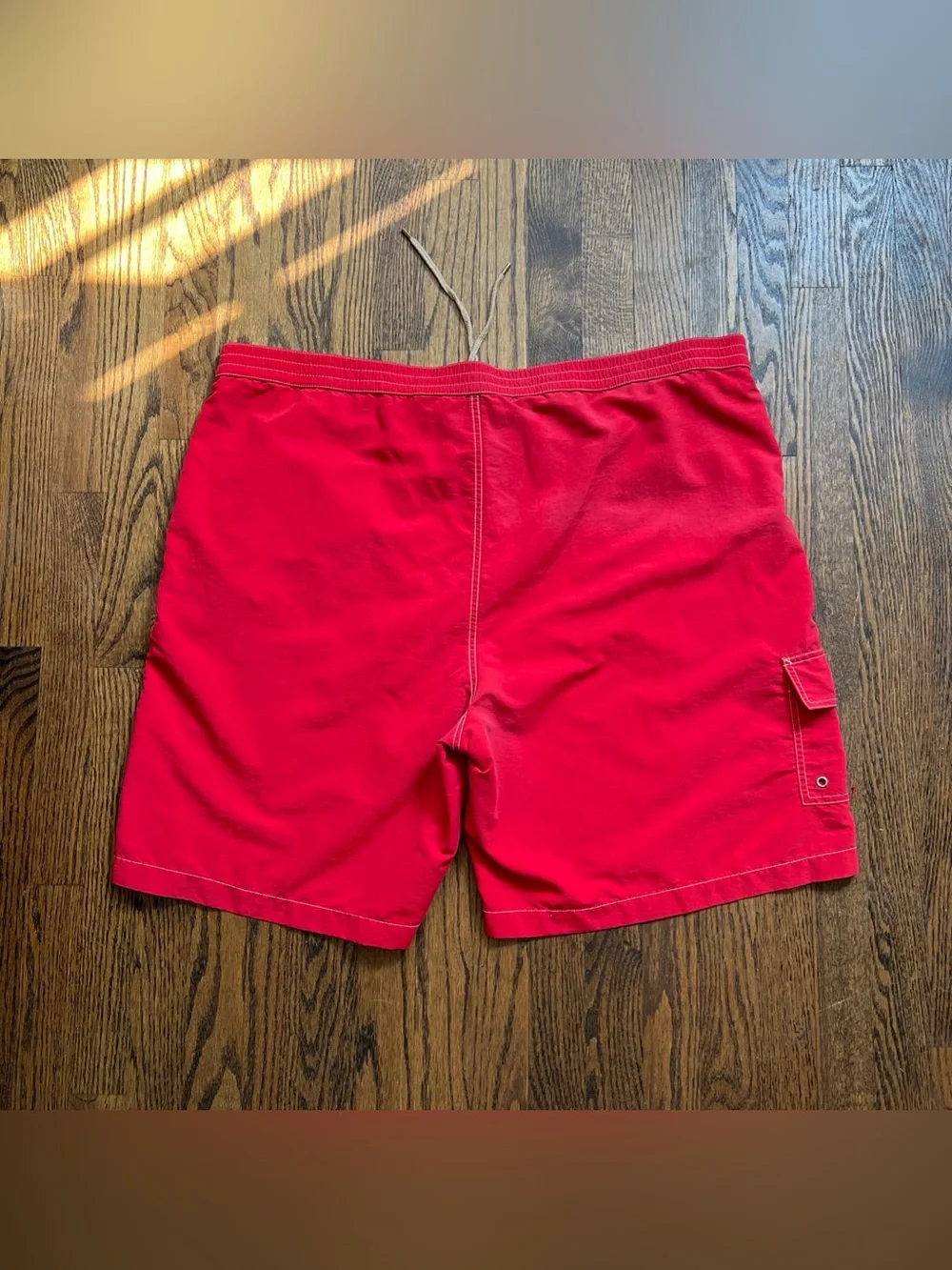 VTG Polo Ralph Lauren Red Cargo Swim Trunk Board Shorts White Stitching Mens 2XB